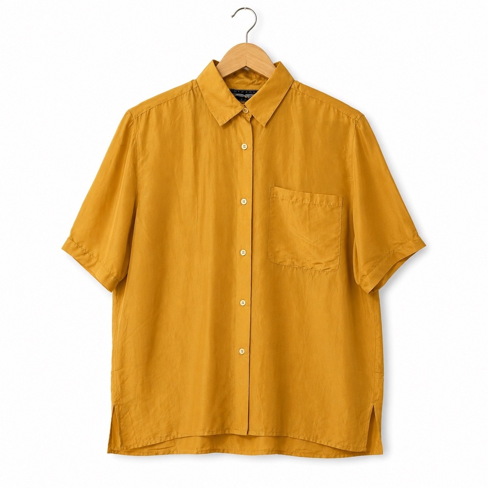 Vintage Mustard Yellow Silk Shirt Womens Size M Retro Minimalist Luxury Classic